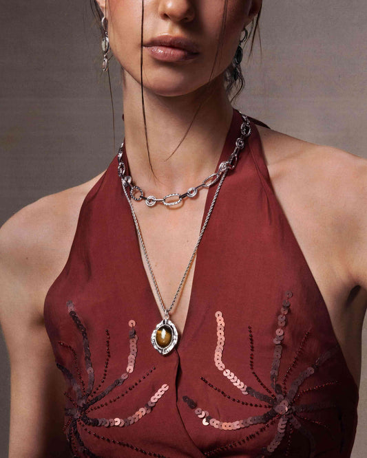 Silver Tiger's Eye Savannah Long Necklace
