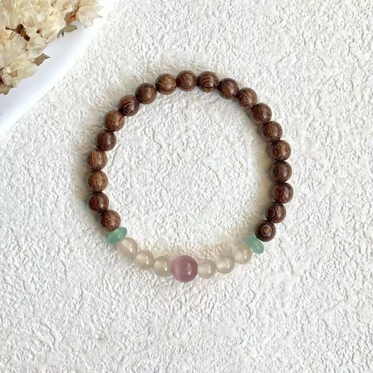 Eastern Harmony & Fortune Bracelet – Handcrafted Beaded Mala with 3D Floating Display Frame