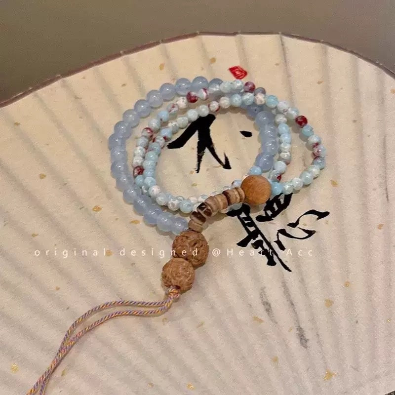 Eastern Harmony & Fortune Bracelet – Handcrafted Beaded Mala with 3D Floating Display Frame