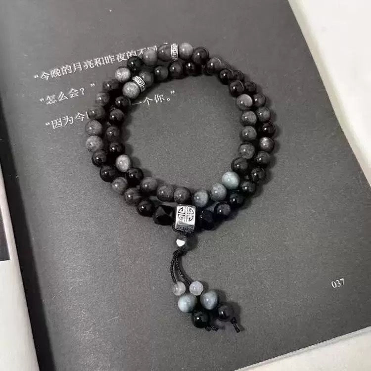 Eastern Harmony & Fortune Bracelet – Handcrafted Beaded Mala with 3D Floating Display Frame