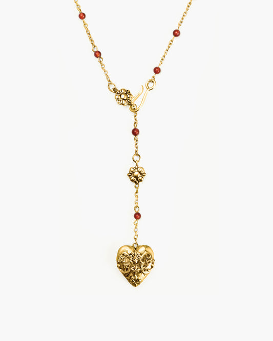 Carnelian Veil Lariat Necklace in Gold