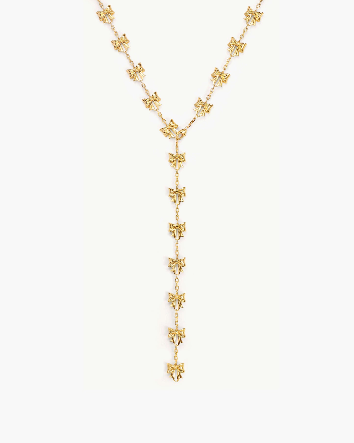 Bow Lariat Long Necklace in Silver